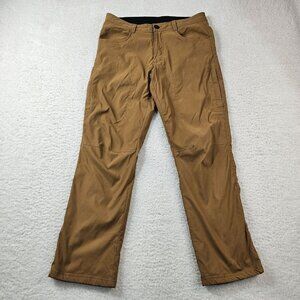 Orvis Fleece Lined Pants Men's 32x30 Tan Stretch Gorpcore Hiking Water Resistant
